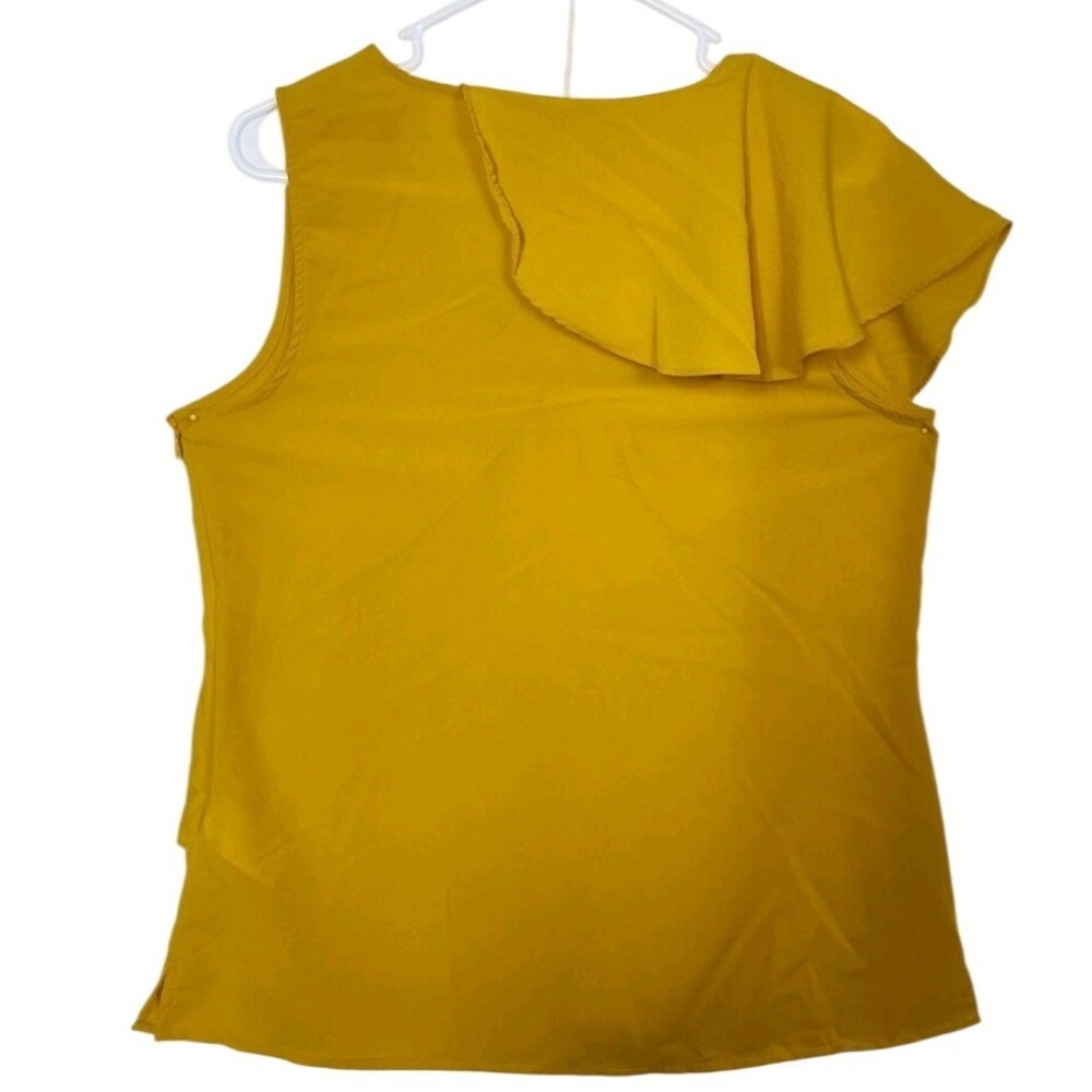 Banana Republic Mustard Yellow Ruffle V-Neck Sleeveless Blouse 273860-00 Medium - Picture 2 of 7